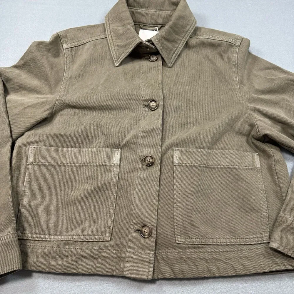 H&M Women’s Cropped Oversized Jacket Sz S Olive Khaki Twill Cotton Workwear NWT